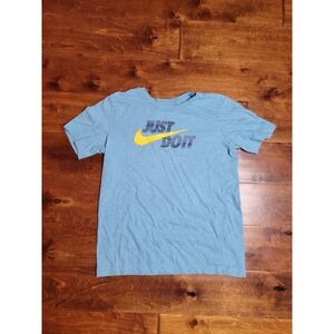 Nike Swoosh Just Do It Light Blue Short Sleeve Cotton T-Shirt Youth L